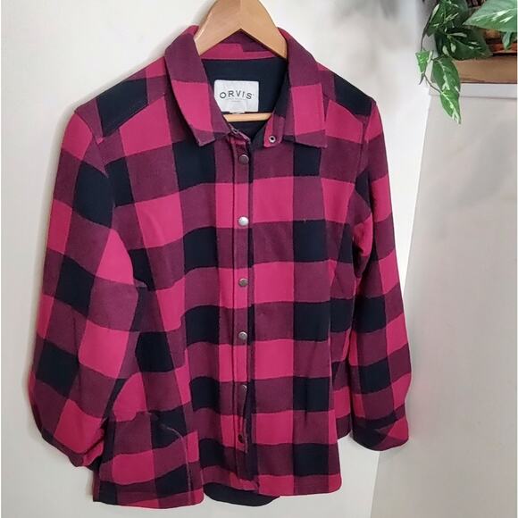 Orvis Fleece Lined Shirt Jacket in Hot Pink/Black Buffalo Check Print Size - Picture 5 of 10